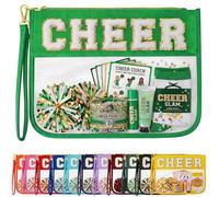 Ahdoma Cheerleader Gifts - Cheer Makeup Bag with Chenille Letters | Clear Cheer Bag Accessories Pouch | Cheerleading Cosmetic Toiletry Gift Bag for Women Girls Competition Practice, Green, Cheer