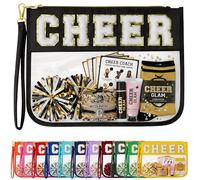 Ahdoma Cheerleader Gifts - Cheer Makeup Bag with Chenille Letters | Clear Cheer Bag Accessories Pouch | Cheerleading Cosmetic Toiletry Gift Bag for Women Girls Competition Practice, Black