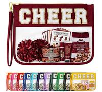 Ahdoma Cheerleader Gifts - Cheer Makeup Bag with Chenille Letters | Clear Cheer Bag Accessories Pouch | Cheerleading Cosmetic Toiletry Gift Bag for Women Girls Competition Practice, Burgundy, Cheer