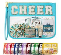 Ahdoma Cheerleader Gifts - Cheer Makeup Bag with Chenille Letters | Clear Cheer Bag Accessories Pouch | Cheerleading Cosmetic Toiletry Gift Bag for Women Girls Competition Practice, Sky blue, Cheer