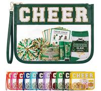 Ahdoma Cheerleader Gifts - Cheer Makeup Bag with Chenille Letters | Clear Cheer Bag Accessories Pouch | Cheerleading Cosmetic Toiletry Gift Bag for Women Girls Competition Practice, Forest Green