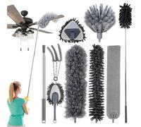AHDXKUE Feather Duster Extendable Pole Up to 100cm, 9PCS Feather Duster Set Pole Includes Bendable,Washable Long Dusters for Cleaning Dust Cobwebs On High Ceiling Fans Lights Cars