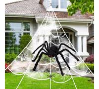 AHDXKUE Halloween Decorations Spider Web, Large Spider Web Decoration 49'' Giant Spider Outdoor+197'' Triangular Web with Hook, Stretch Web for Indoor Outdoor Garden Halloween Decor, Black