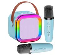 AHDXKUE Karaoke Machine 2 Microphones, Mini Karaoke Machine with LED Light, Kids Microphone Portable Karaoke Machine for Girls Birthday Presents Families Birthday Party Kids Toys (Sky Blue)