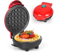 AHDXKUE Mini Waffle Maker Non-Stick Waffle Iron Machine, Mini Pancake Maker with Power/Ready Indicator Light Waffle Maker for Waffles, Sweet/Savoury Snacks Desserts, Red