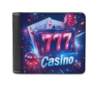 Ahdyr 777 Casino Mens Bifold Wallet Single-Sided Printed Slim 6 Card Holders Purse Leather Money Clip