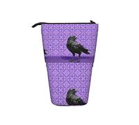 Ahdyr Black Crow Purple Kaleidoscope Pattern Telescopic Pencil Case Stand-Up Organizer Cosmetics Pouch Makeup Bag Stationery Pen Case