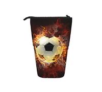 Ahdyr Bright Flame Soccer Standing Telescopic Canvas Pencil Pouch with Zipper Stationery Pencil Case for Girls Women Boys