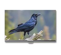 Ahdyr Business Card Holder Black Crow Birds Printed Pocket Name Card Case Slim Metal Business Card Organizer Credit Card Holder Buckle Style Shut for Men Women Agents