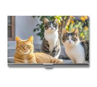 Ahdyr Business Card Holder Cats Printed Pocket Name Card Case Slim Metal Business Card Organizer Credit Card Holder Buckle Style Shut for Men Women Agents