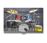 Ahdyr Business Card Holder Cool Drum Set Printed Pocket Name Card Case Slim Metal Business Card Organizer Credit Card Holder Buckle Style Shut for Men Women Agents