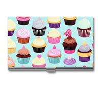 Ahdyr Business Card Holder Cupcake Patterns Printed Pocket Name Card Case Slim Metal Business Card Organizer Credit Card Holder Buckle Style Shut for Men Women Agents