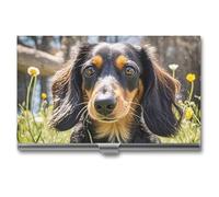Ahdyr Business Card Holder Cute Dachshund Printed Pocket Name Card Case Slim Metal Business Card Organizer Credit Card Holder Buckle Style Shut for Men Women Agents