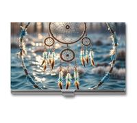 Ahdyr Business Card Holder Native American Dream Catcher Printed Pocket Name Card Case Slim Metal Business Card Organizer Credit Card Holder Buckle Style Shut for Men Women Agents