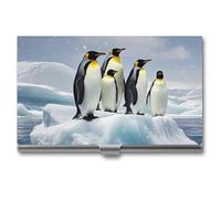 Ahdyr Business Card Holder Penguins On The Iceberg Printed Pocket Name Card Case Slim Metal Business Card Organizer Credit Card Holder Buckle Style Shut for Men Women Agents
