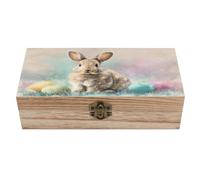 Ahdyr Easter Bunny Sitting on The Grass Wooden Storage Box with Hinged Lid And Front Clasp Large Keepsake Box