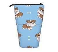 Ahdyr English Bulldog Seamless Illustration Standing Pencil Case, Cute Pen Pouch, Telescopic Stationery Pouch Makeup Cosmetics Bag for Women Office