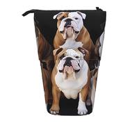 Ahdyr English Bulldogs Standing Pencil Case, Cute Pen Pouch, Telescopic Stationery Pouch Makeup Cosmetics Bag for Women Office