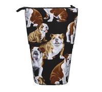 Ahdyr English Bulldogs Standing Pencil Case, Cute Pen Pouch, Telescopic Stationery Pouch Makeup Cosmetics Bag for Women Office