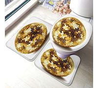Ahdyr Golden Disco Mirror Ball Bathroom Rugs and Mats Sets 3 Piece Gold Glitter Bath Mat U-Shaped Contour Shower Mat Non Slip Toilet Lid Cover