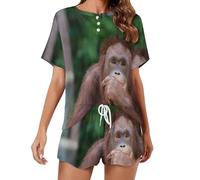Ahdyr Orangutans Posting Thinking Pajamas Set Womens Short Sleeve Loungewear Sleepwear 2 Piece Pjs