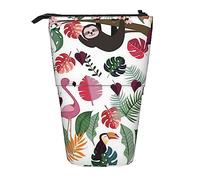 Ahdyr Pencil Case, Cute Standing Pencil Pouch, Retractable Pencil Holder Case, Sloth in Pink Tropical Jungle Stationery Organizer Bag