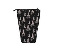 Ahdyr Sea Creatures Black Pale Pink Telescopic Pencil Case Stand-Up Organizer Cosmetics Pouch Makeup Bag Stationery Pen Case