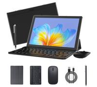 Aheadlink Android Tablet 10 inch 2 in 1 Tablets with Keyboard, 12GB RAM 128GB ROM 1TB Expand, Quad-Core 2.0Ghz CPU, 5G WiFi 6, BT5.0, 1280x800 HD Touchscreen, 6000mAh, Widevine L1, GMS Tablet, Black