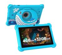 Aheadthink 7-inch Kids Tablet for Toddlers, Android 12, 4GB RAM, 32GB ROM, WiFi, Bluetooth, Safe Eye Protection IPS Screen, Parental Controls, Dual Camera, Transparent Case for Education & Gaming