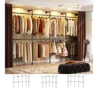 Aheaplus Industrial Pipe Clothing Rack, Reversible 13FT Clothes Rack for Hanging Clothes, Heavy Duty Garment Racks, Wall Mounted Closet Wardrobe, Corner L Shaped Walk-in Closet System, Black