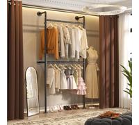 Aheaplus Industrial Pipe Clothing Rack, Reversible 3.5FT Clothes Rack for Hanging Clothes, Heavy Duty Garment Racks, Wall Mounted Closet Wardrobe Racks, Small Walk-in Closet System, Black