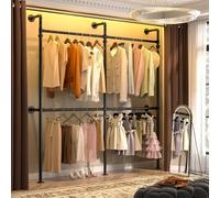 Aheaplus Industrial Pipe Clothing Rack, Reversible 6.75FT Clothes Rack for Hanging Clothes, Heavy Duty Garment Racks, Wall Mounted Closet Wardrobe Racks, Corner L Shaped Walk-in Closet System, Black