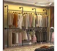Aheaplus Industrial Pipe Clothing Rack, Reversible 9.85FT Clothes Hanger, Heavy Duty Garment Rack, Wall Mounted Closet Wardrobe, Corner L Shaped Walk-in Closet System, Black