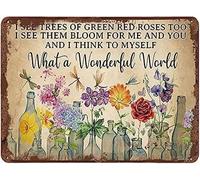 ahee Dragonfly What A Wonderful World Flowers Funny Metal Tin Sign Wall Decor I See Trees of Green Red Rose Too Retro Tin Sign Vase Flowers Poster Plaque Entryway Decor Gallery Wal
