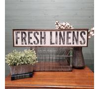 AHEE Fresh Linen Sign, Fresh Linens Sign, Fresh Towels Sign, Farmhouse Decor, Laundry Sign, Farmhouse Signs, Vintage Tin Sign, Vintage Tin Sign Vintage Tin Sign Holder Stand 4x16 Inch