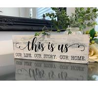 AHEE Fun Vintage Tin Sign This Is Us, Our Lives Our Stories Our Home Metal Tin Signs, Recycled Pallet Signs, Farmhouse Style Home Decor, Distressed Signs Metal Tin Signs Home Decor 4x16 Inch