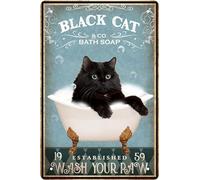 ahee Tin Signs Cat Black Cat Sink Co - Wash Your Paw Metal Poster Black Cat Metal Poster Wall Decor Hanging Metal Poster Funny Bathroom Metal Poster Signs for Home 8 x 12 In