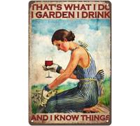 Ahee Vintage Wall Decor Funny Garden and Wine Lady That's What I Do I Garden I Drink and I Know Things,Gardener,Wine Lovers,Gift for Her, Vintage Metal Tin Sign,Wall Decor for Bars,Home Beer 8x6 Inch