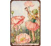 ahee Wall Art Vintage Tin Sign, Shirley Poppy Fairy, 8x12 inch, Metal, Rectangular, Nature, Bedroom, Kitchen, Retro