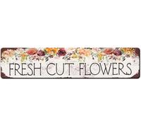 AHEE Wood Sign Fresh Cut Flowers Floral Metal Garden Sign - garden gate sign - Flower Farmer - Flower Stand Sign - Florist friend gift - Kids garden sign Wooden Signs With Sayings 4x16 Inch