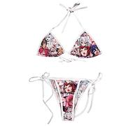 Ahegao Face String Bikini Lolita Japanese Manga Sexy Lingerie Anime Bra and Thong Set (Red, Free Size)