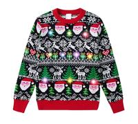 Ahegao Kids Ugly Christmas Sweater Xman Graphic Sweatshirts LED Light Up Knitted Pullover for 7-14Y, Black Green 02, 7-8 Years