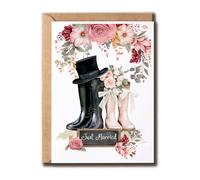 AHEGifts Wedding Boots With Flower Card - Happy Wedding Card - Just Married - Bride And Groom - Mr And Mrs - Congratulations - Marriage