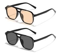 AHEJIOO Pack of 2 Retro Square Sunglasses, Sunglasses Women Men 70s, Vintage Trendy Glasses Classic with Double Bridge UV400, Suitable for Travel, Riding, Driving or Parties