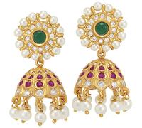 Aheli Antique Indian Boho Oxidized Jhumki Ethnic Fusion Bollywood Party Wear Dangle Hypoallergenic Earrings Ethnic Fashion Statement Jewelry Gift for Women Red, Pearl, No Gemstone