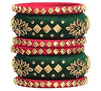 Aheli Beautiful Indian Wedding Wear Handmade Faux Stone Studded Velvet Bangle Set Chuda Bollywood Ethnic Fashion Jewelry Gift for Women, 2.6 inches, Velvet