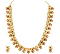 Aheli Elegant South Indian Style Wedding Wear Laxmi Goddess Designed Necklace Earrings Set Ethnic Temple Jewelry for women