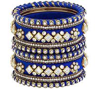 Aheli Ethnic Handmade Silk Thread Faux Stone Studded Bangle Set Bracelet Chudha Indian Wedding Festive Wear Fashion Jewelry Gift for Women Blue, 2.6 inches, Silk Thread
