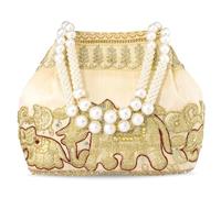 Aheli Indian Potli Bags for Women Evening Bag Clutch Ethnic Bride Purse with Drawstring, Cream 2