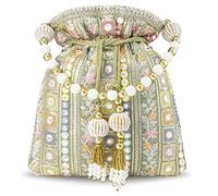 Aheli Indian Potli Bags for Women Evening Bag Clutch Ethnic Bride Purse with Drawstring (P53GRN)